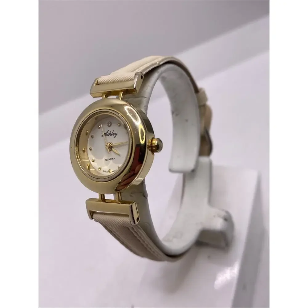 Ashley Womens Gold Quartz Watch Works New Battery
